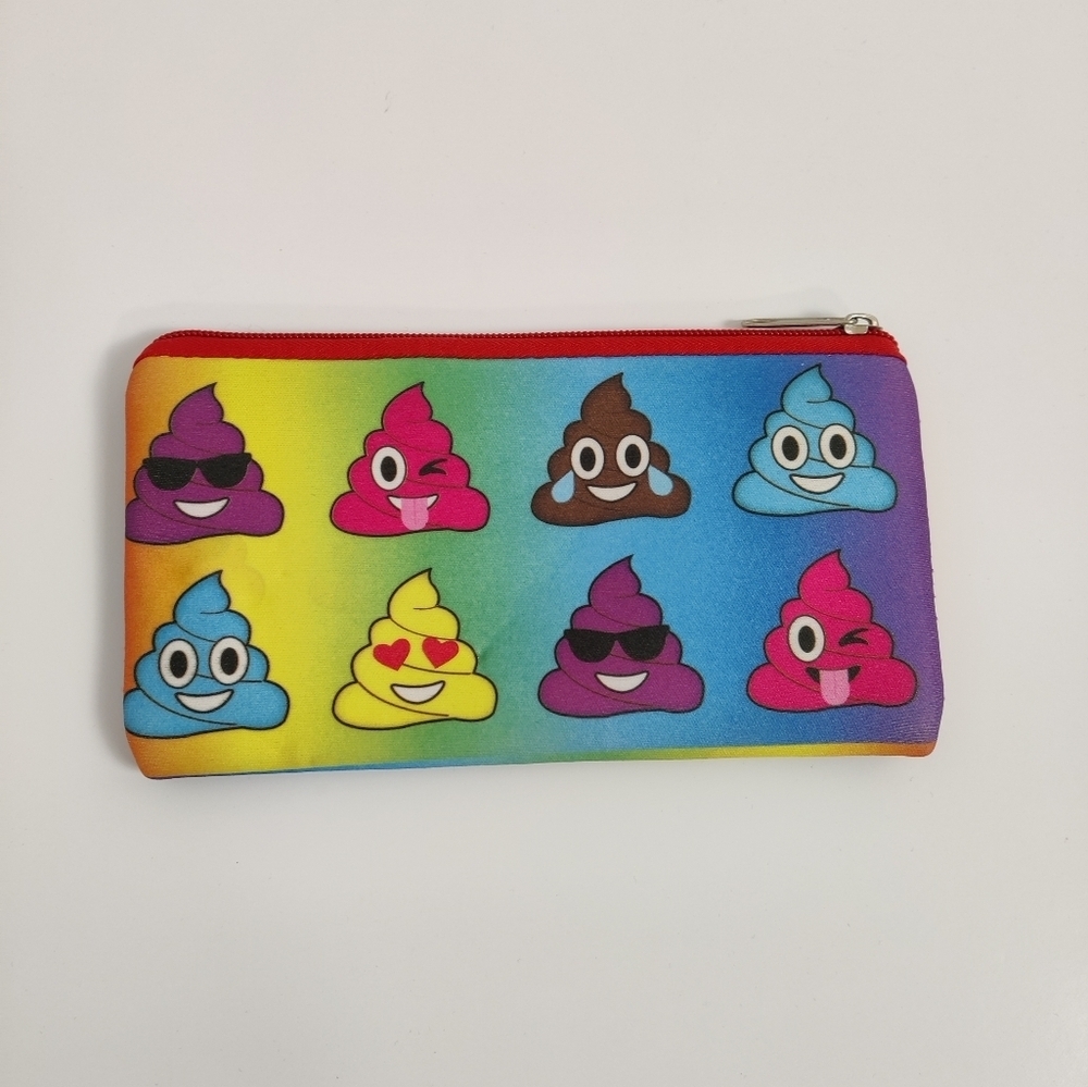 Vibrant Cartoon Pencil Case Rainbow Design & Fun Character Prints Poop Emoji